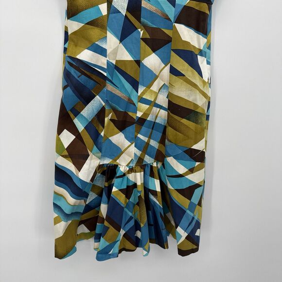 Nine West Y2k Style Multicolor Geometric Pattern Dress Size 2 Ruffle - Picture 7 of 9
